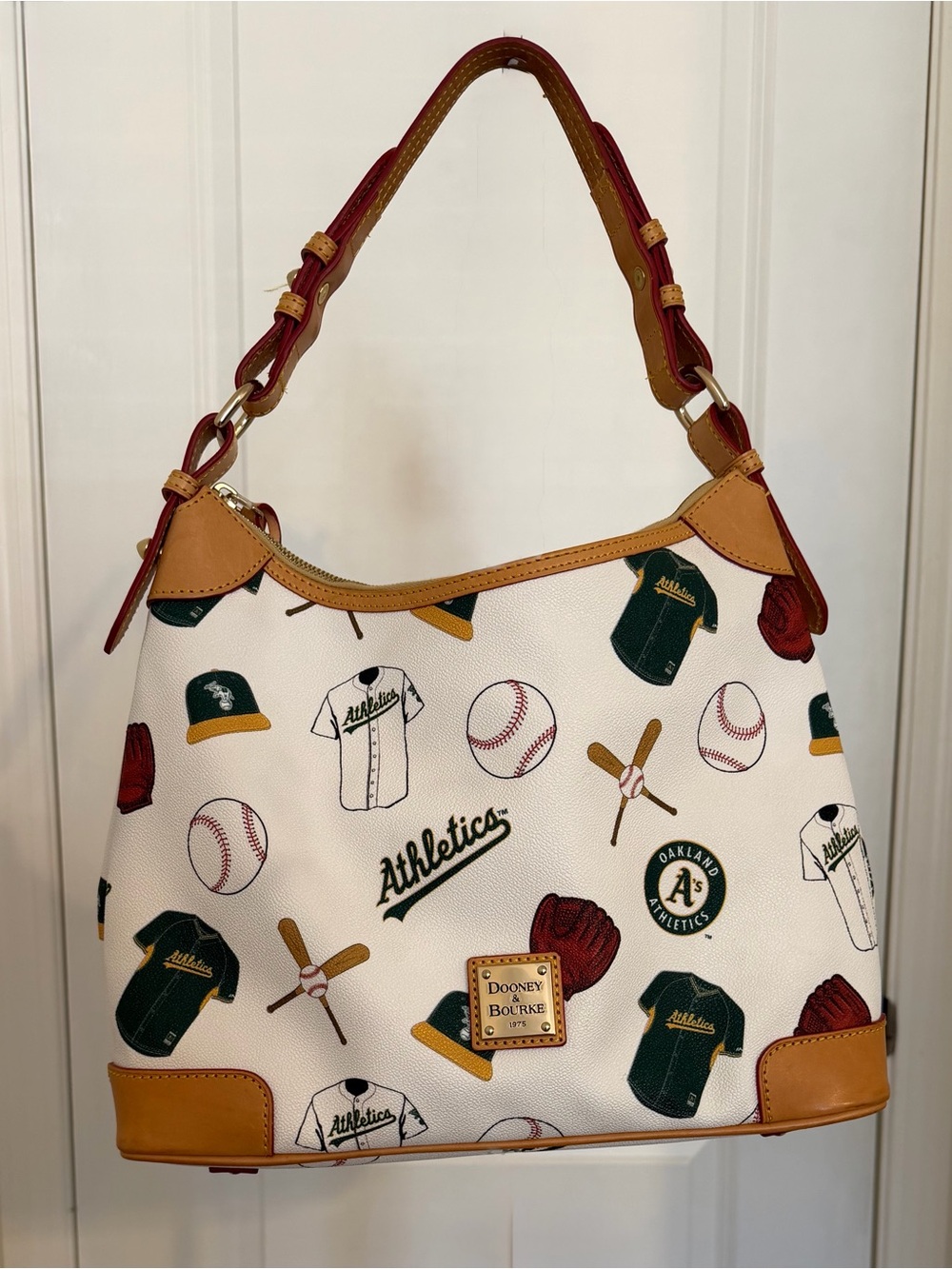 Dooney & Bourke White Oakland Athletics Print Hobo with Tan & Burgundy Trim